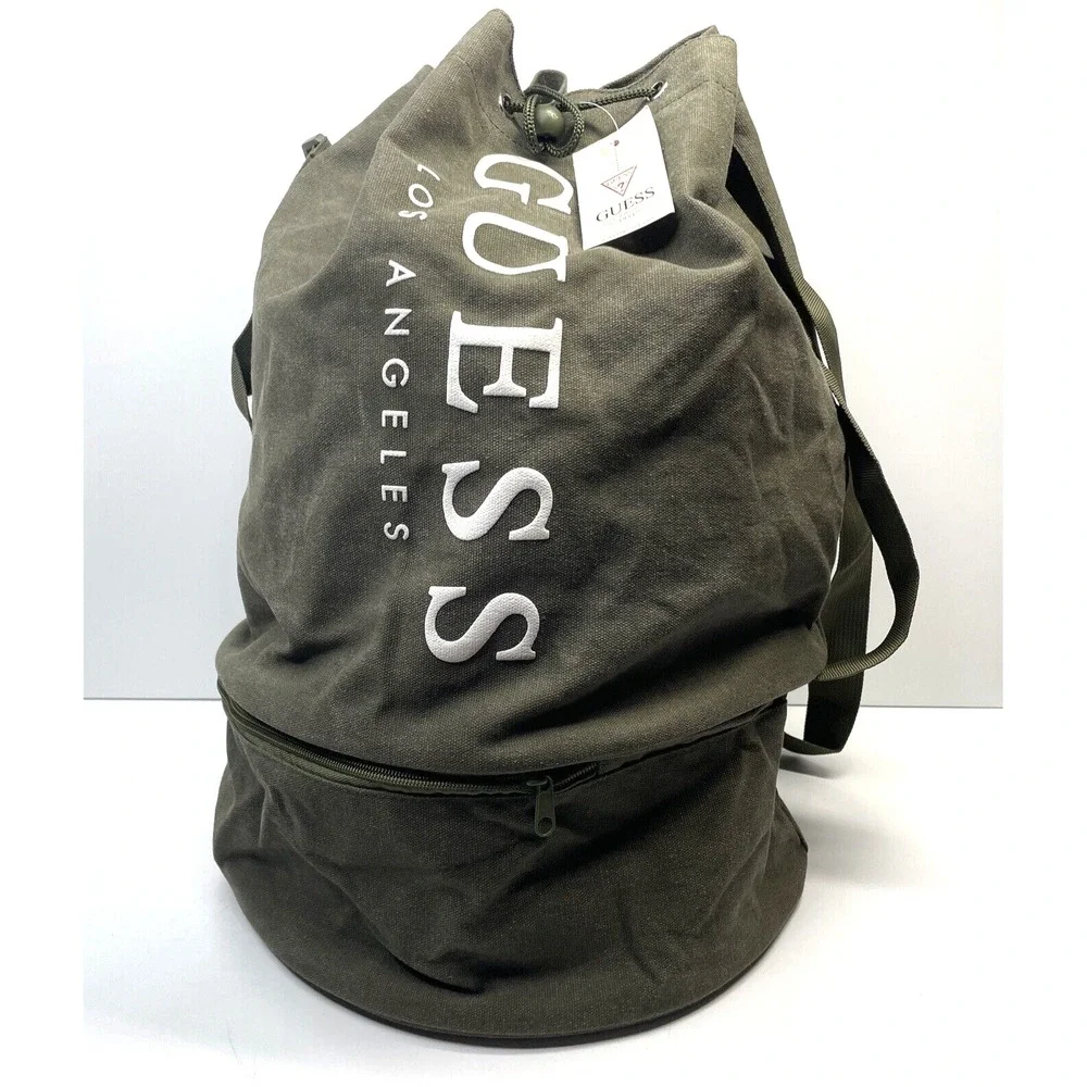 Vintage‎ GUESS Army Green Canvas Travel/Weekend Shoulder Duffel Bag (L)